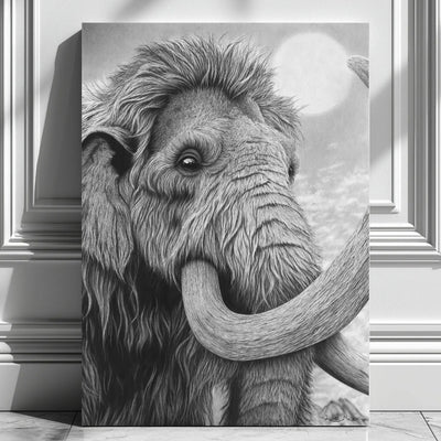 Cuadro para salón moderno de un mamut lanudo de un dibujo a lápiz de carboncillo de David Mateo.