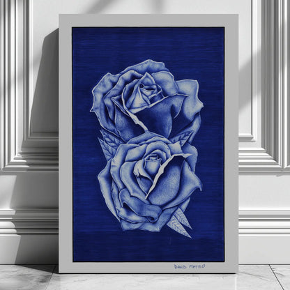Dibujo a bolígrafo de dos rosas estilo hiperrealista del artista David Mateo.