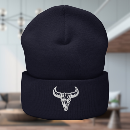 "Emblem" Beanie with Embroidered Logo (Dark Colors)