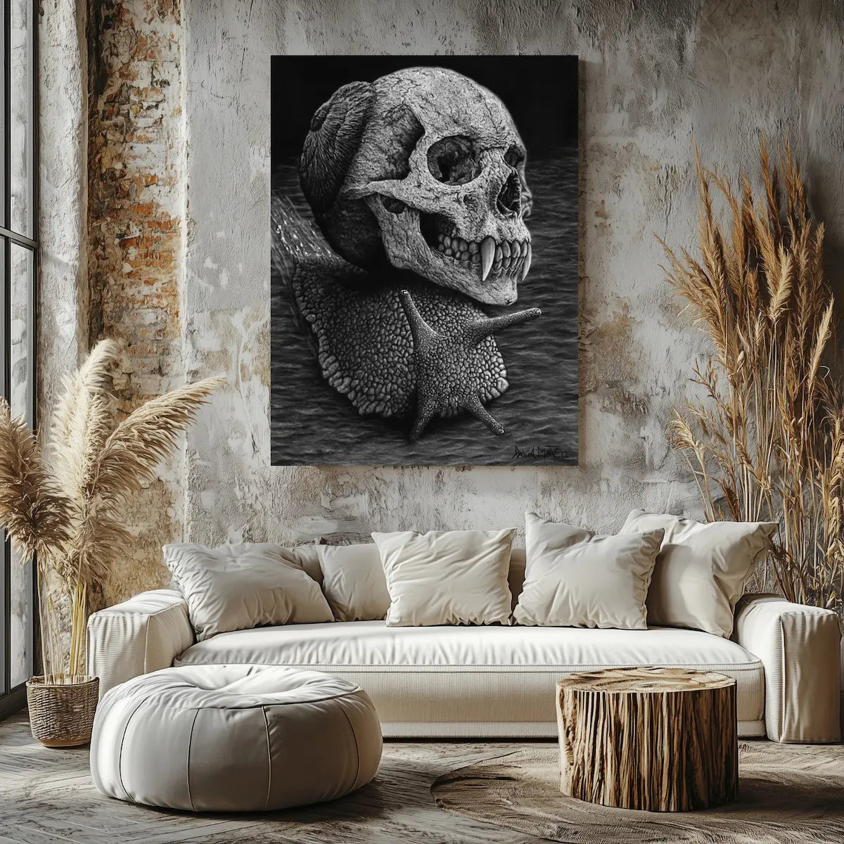 Ilustración demoníaca de un caracol con una calavera por concha del artista David Mateo.