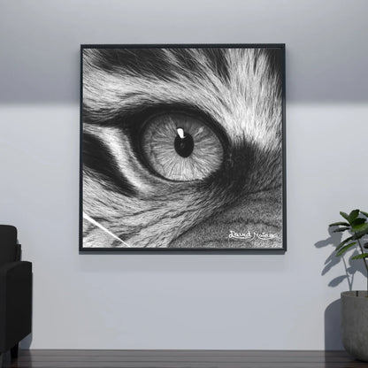 El alma del depredador. Lámina de la mirada de un tigre que genera una profunda reflexión. Un poderoso punto focal monocromático.