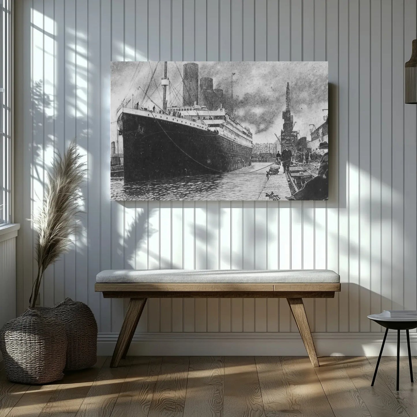 Vista en perspectiva de la lámina del Titanic para apreciar la textura del papel mate y la nitidez de la impresión de calidad museo.