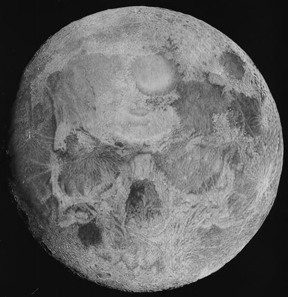 Obra de arte original de la luna en blanco y negro, ilustración astronómica detallada ideal para decoración de estilo moderno o espacial.