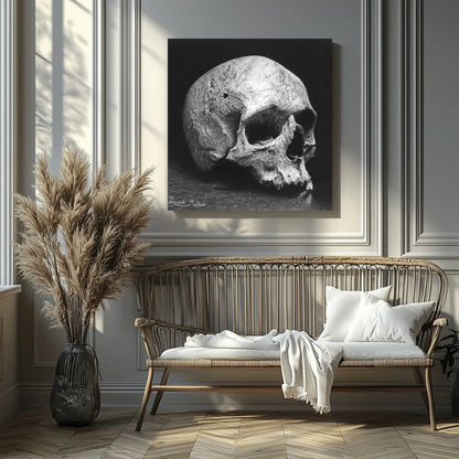 Dibujo a lápiz para cuadros modernos de una calavera hiperrealista  carboncillo, obra de arte ideal para decoración de interiores.