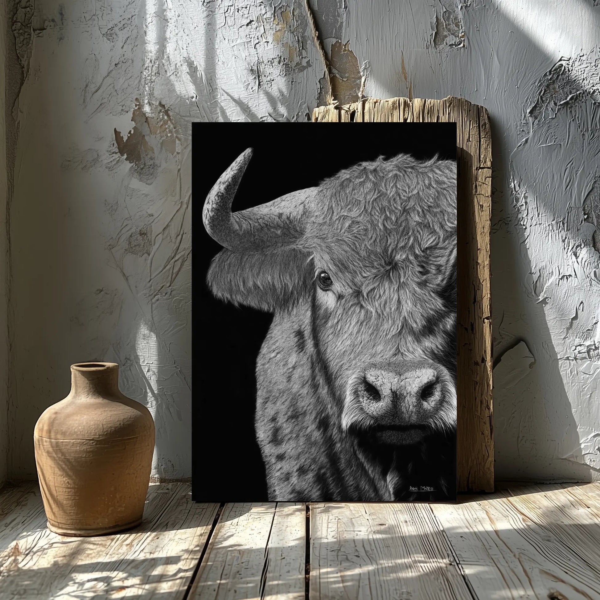 Lámina decorativa para cuadros modernos de un toro salvaje.