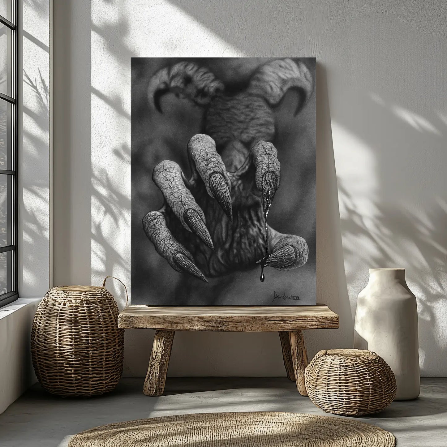 Lámina decorativa para pared en hiperrealismo gótico de una mano demoníaca.