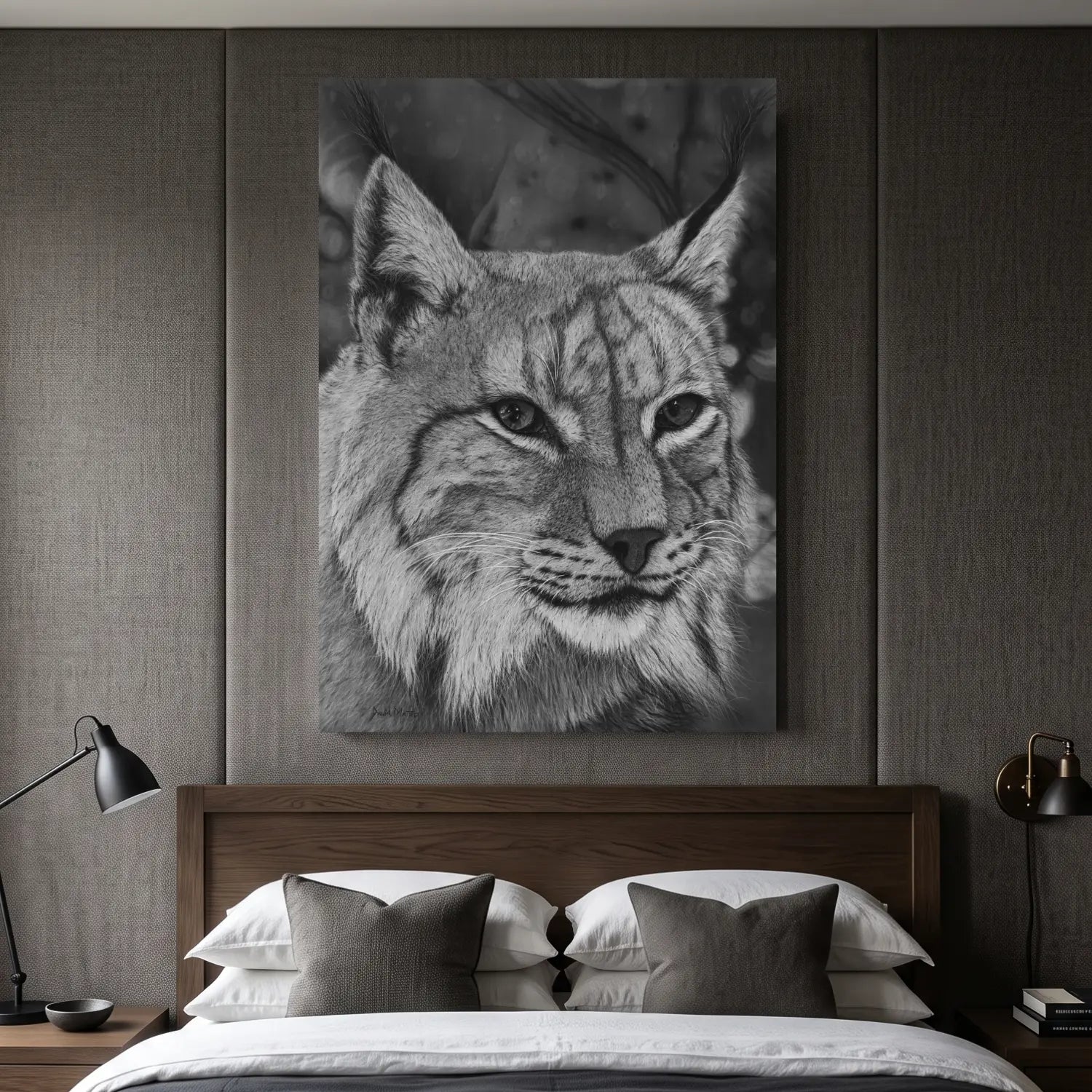 Lámina decorativa para pared de un lince ibérico dibujado a mano por David Mateo.