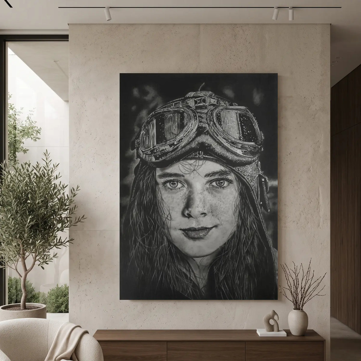 Lámina para cuadros modernos de una niña aviadora hiperrealista del artista David Mateo.