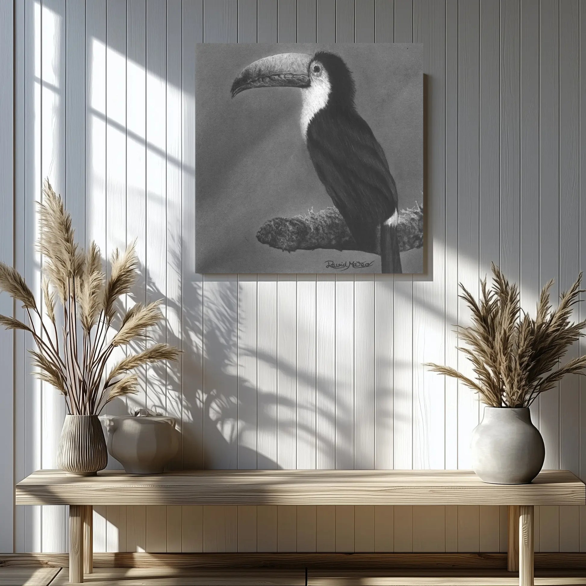 Lámina para cuadros modernos de un tucán hiperrealista para a decoración de interiores.