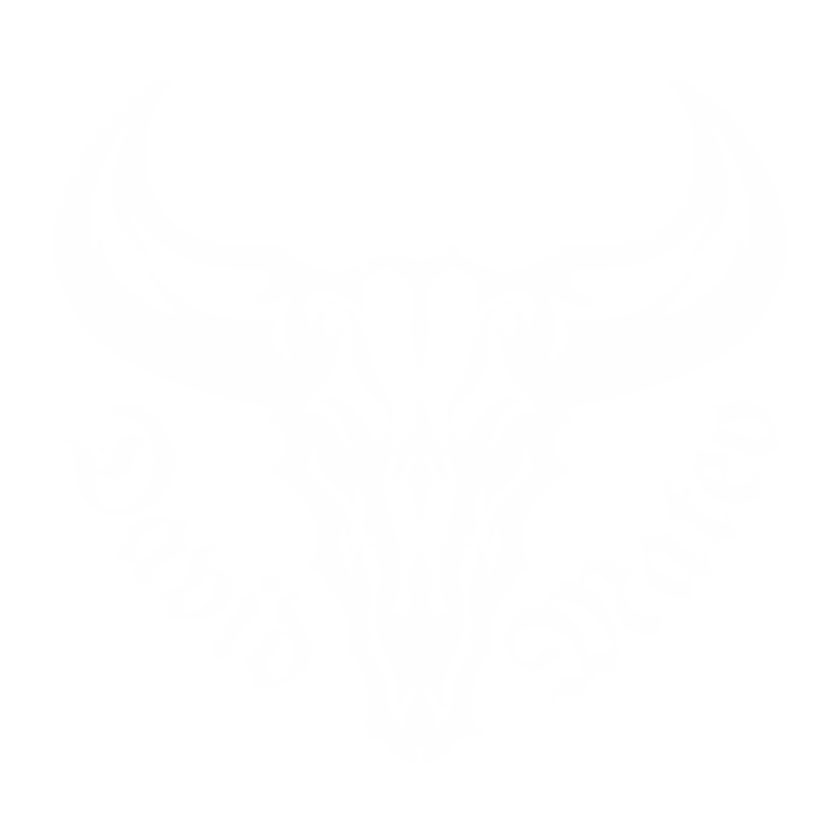 Logo blanco del cráneo de toro de la tienda de arte de David Mateo Art.
