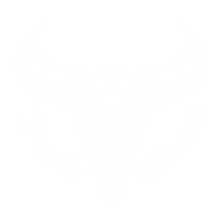 Logo blanco del cráneo de toro de la tienda de arte de David Mateo Art.