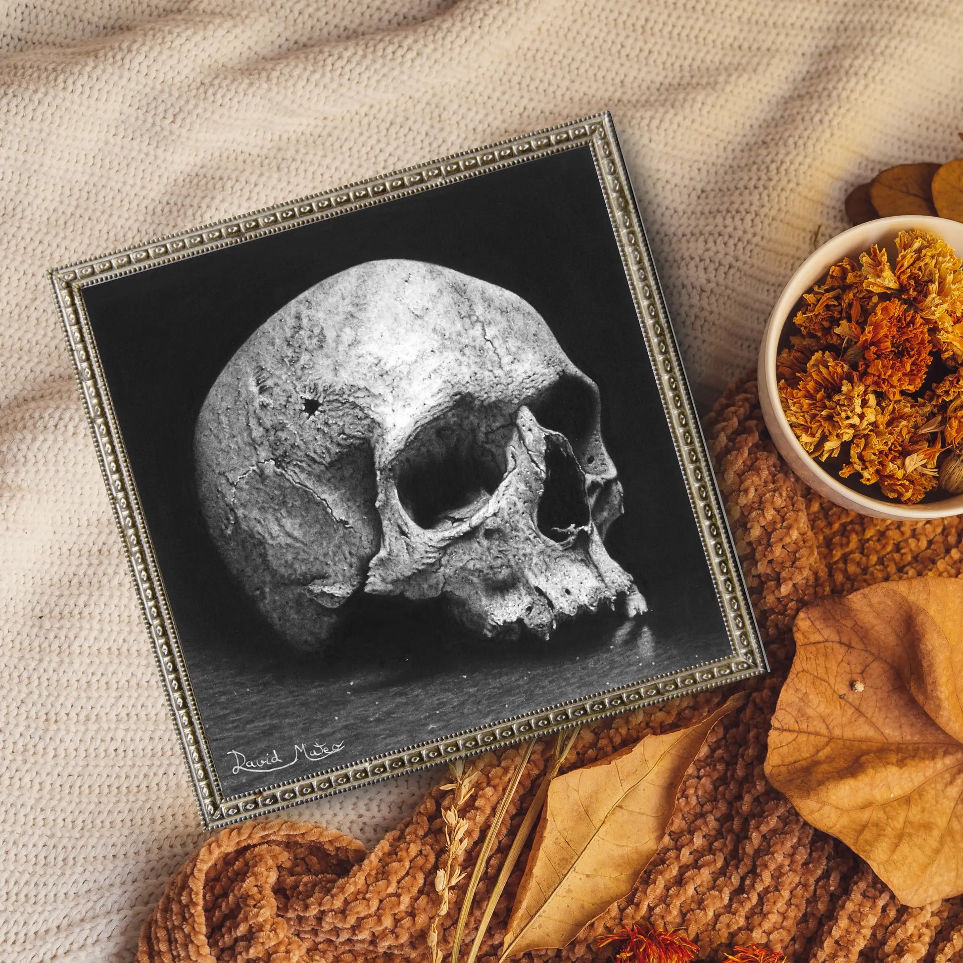 Cuadro decorativo moderno de una obra de arte original del artista David Mateo. Dibujo a lápiz de carboncillo.