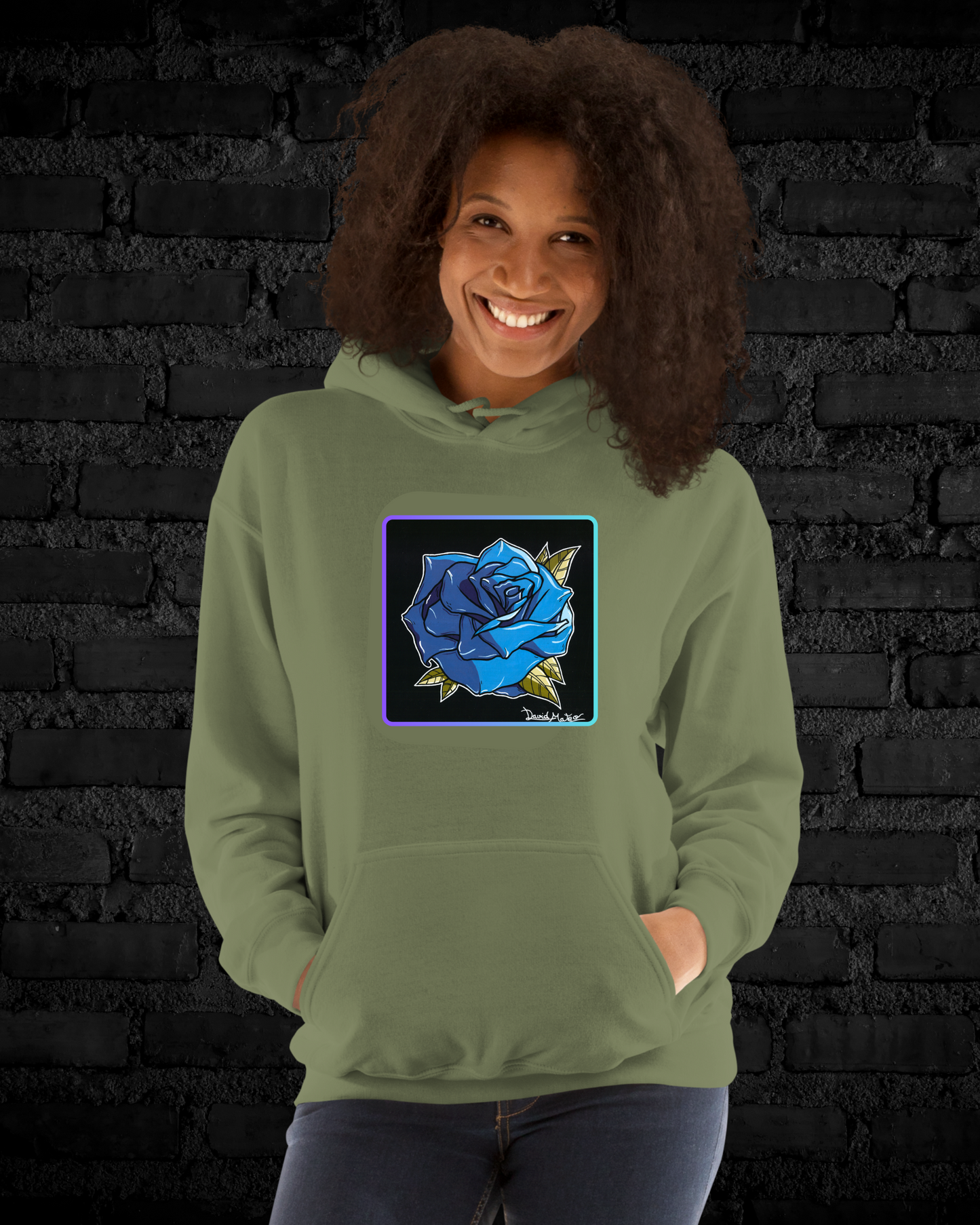 Sudadera con Capucha – Rosa Azul, Diseño Artístico