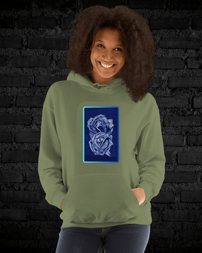 Sudadera con Capucha – Rosas Azules a Bolígrafo