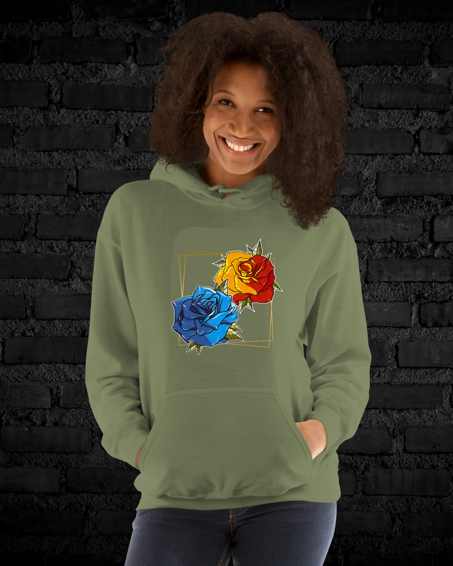 Sudadera con Capucha – Rosa Neotradicional, Diseño a Mano