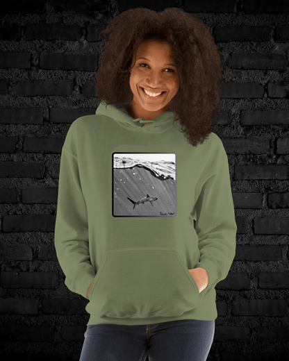 Sudadera con Capucha – Shark, Arte Hiperrealista en Blanco y Negro