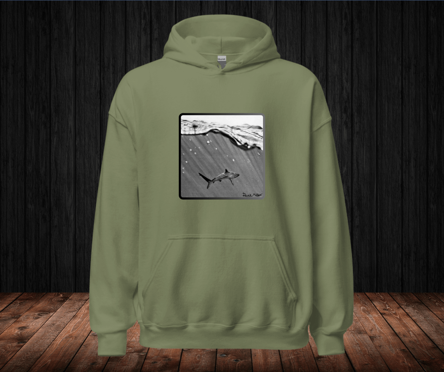 Sudadera con Capucha – Shark, Arte Hiperrealista en Blanco y Negro
