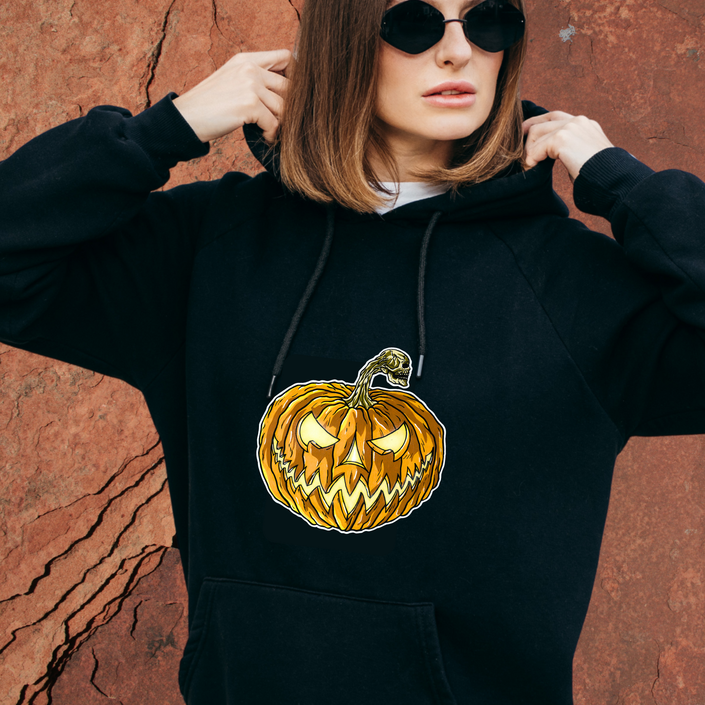 Sudadera con Capucha – Calabaza, Diseño Gótico
