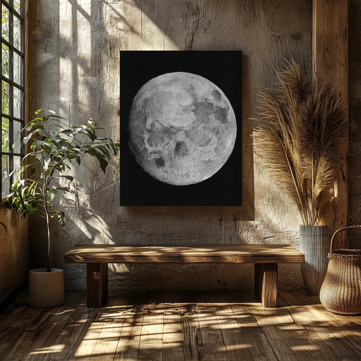 Obra de arte hiperrealista de una luna con una calavera escondida.