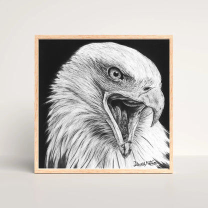 Retrato dramático de un águila con una expresión intensa y feroz. El arte monocromático captura la emoción cruda del depredador del cielo.