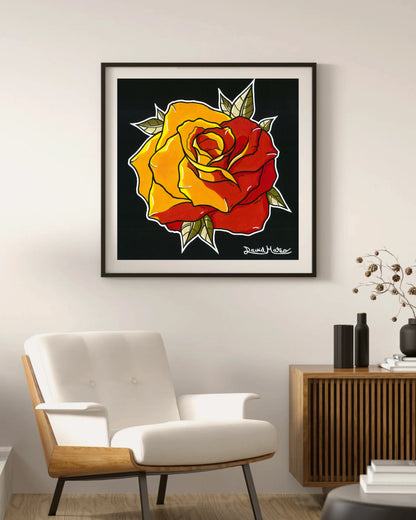 Obra original de David Mateo Art. Reproducción de alta calidad de una rosa ilustrada con gran detalle y colores intensos. Un print vibrante para tu colección.