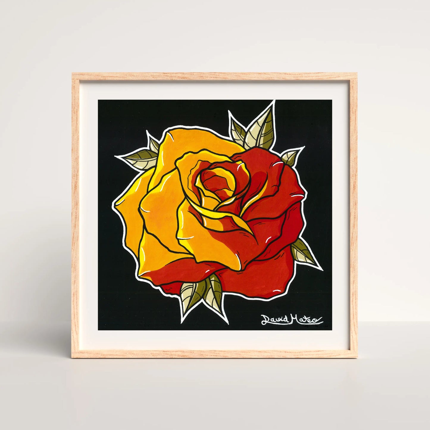 Diseño de rosa en estilo old school o tatuaje, con líneas negras gruesas y sombreado. Obra perfecta para amantes del tattoo art y la ilustración con personalidad.