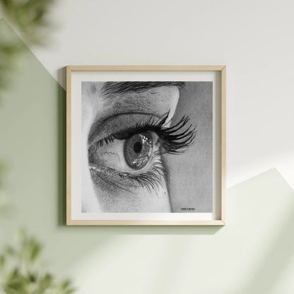 Reproducción de calidad museo de la obra 'Reflejos' de David Mateo Art. Un print monocromático que realza la complejidad de la anatomía ocular.