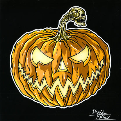 Print decorativo de una calabaza de Halloween estilo Neo Tradicional pintada a mano por David Mateo.
