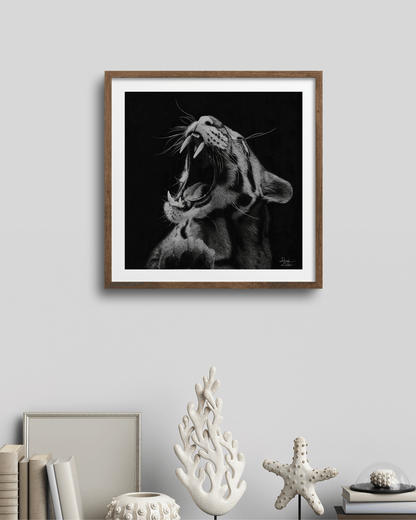 Lámina Fine Art "Salvaje": Retrato de Leopardo a Carboncillo