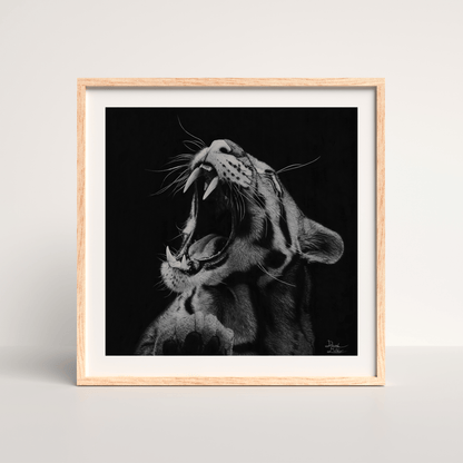 Lámina Fine Art "Salvaje": Retrato de Leopardo a Carboncillo