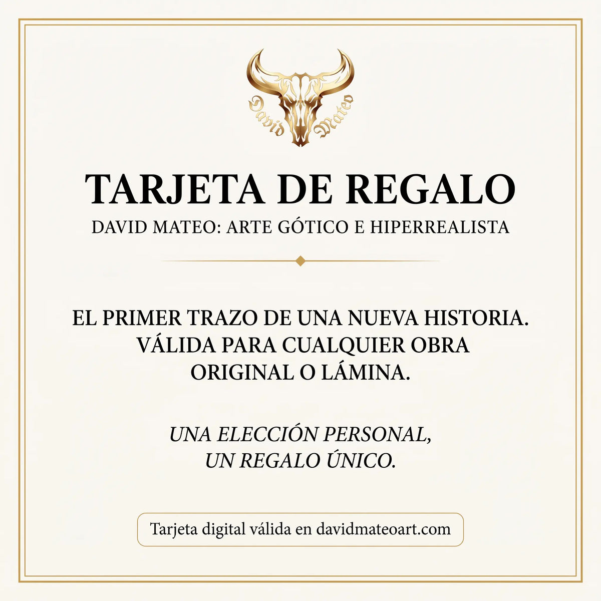 Tarjeta de regalo de la tienda online de arte gótico e hiperrealismo del artista David Mateo.