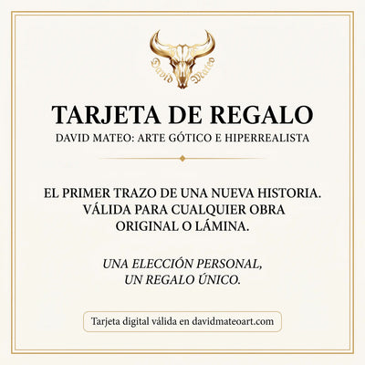 Tarjeta de regalo de la tienda online de arte gótico e hiperrealismo del artista David Mateo.