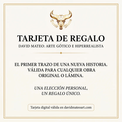 Tarjeta de regalo de la tienda online de arte gótico e hiperrealismo del artista David Mateo.