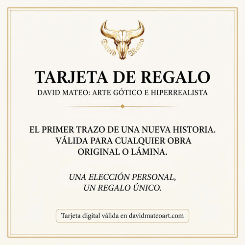 Tarjeta de regalo de la tienda online de arte gótico e hiperrealismo del artista David Mateo.