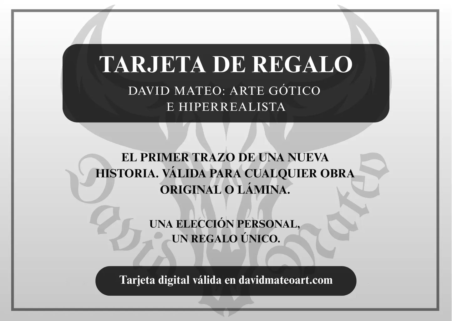 Tarjeta de regalo digital para la tienda del artista hiperrealista David Mateo.