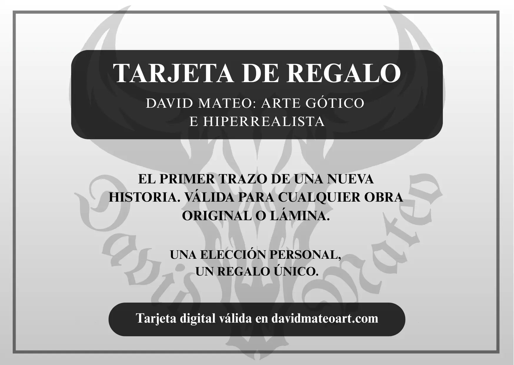 Tarjeta de regalo digital para la tienda del artista hiperrealista David Mateo.